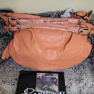 New B MAKOWSKY orange women bag, shoulder purse , 15" wide× 12" tall